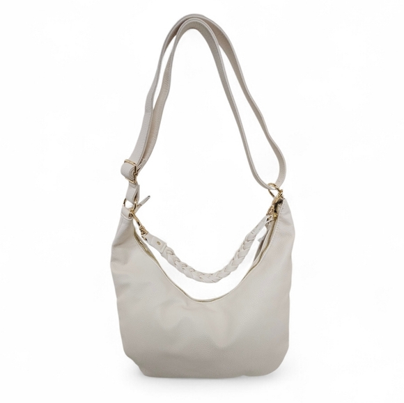 Pretty Simple Hattie Crescent Hobo Crossbody Bag With Braided Strap In Cream NWT - Picture 5 of 11